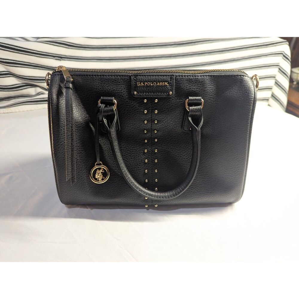 U.S. Polo Assn. Black Satchel with Gold Stud Accents